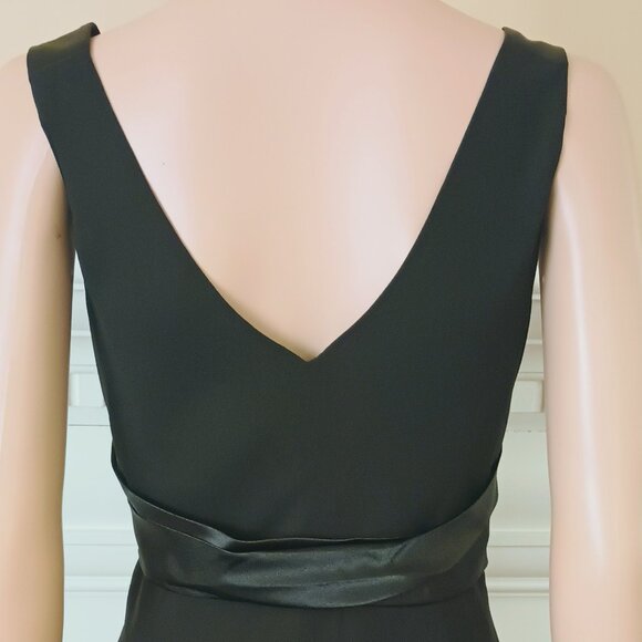 Rena Rowan Midi Cocktail Dress 10 Faux Wrap Black Sheer Chiffon Satin Bow - Picture 8 of 14